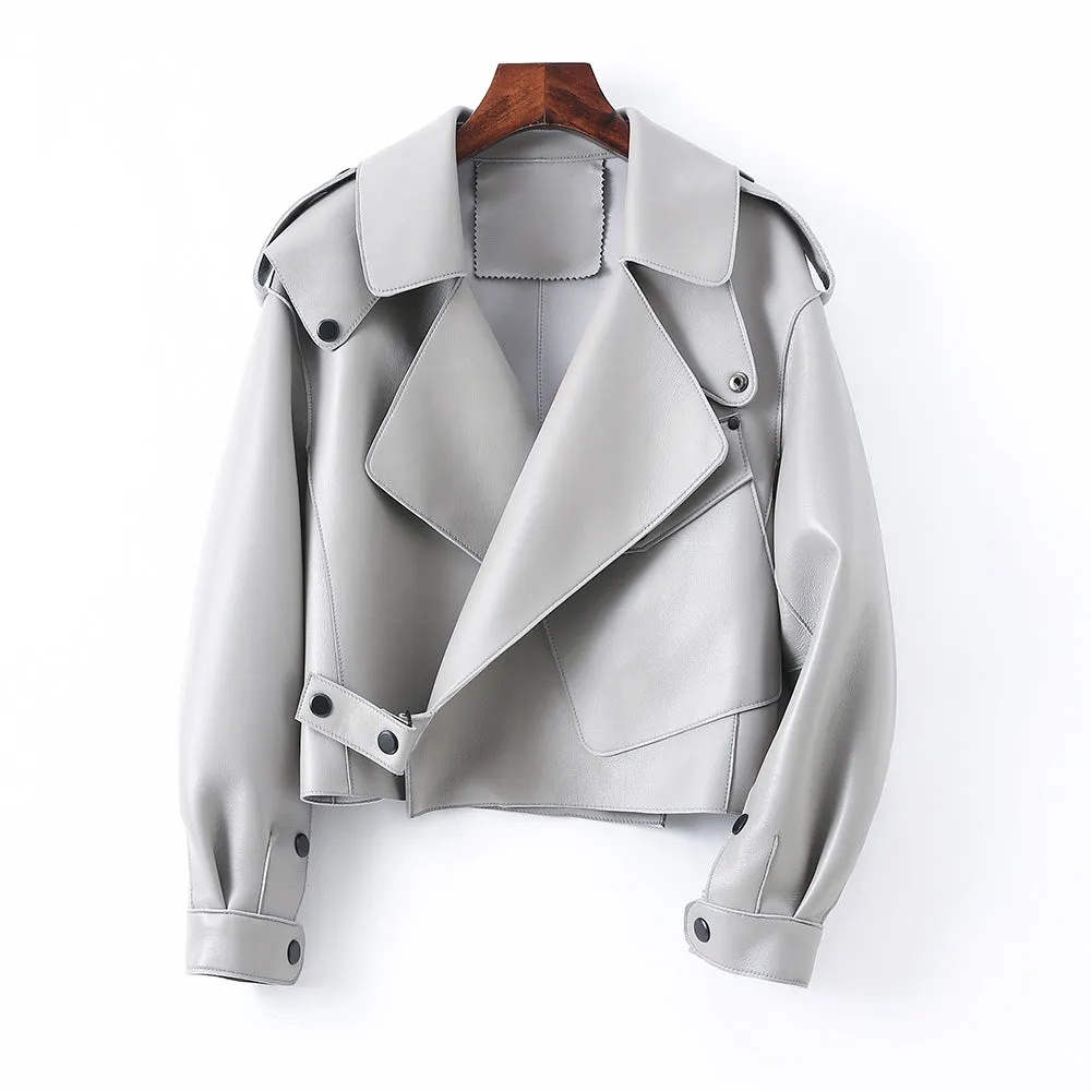 Multi Color Bomber Leather Jacket Women Motorcycle Genuine Sheepskin Leather Jackets
