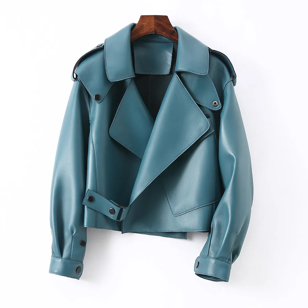 Multi Color Bomber Leather Jacket Women Motorcycle Genuine Sheepskin Leather Jackets