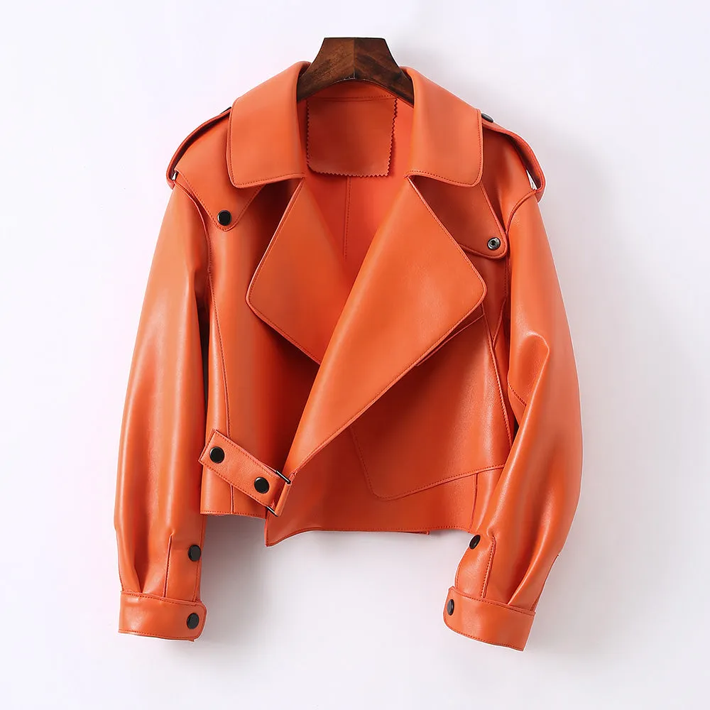 Multi Color Bomber Leather Jacket Women Motorcycle Genuine Sheepskin Leather Jackets