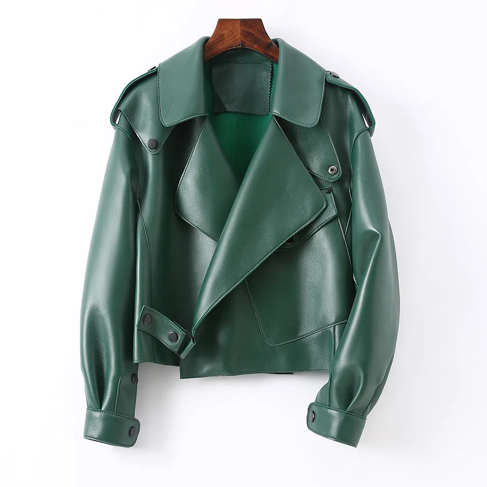 Multi Color Bomber Leather Jacket Women Motorcycle Genuine Sheepskin Leather Jackets