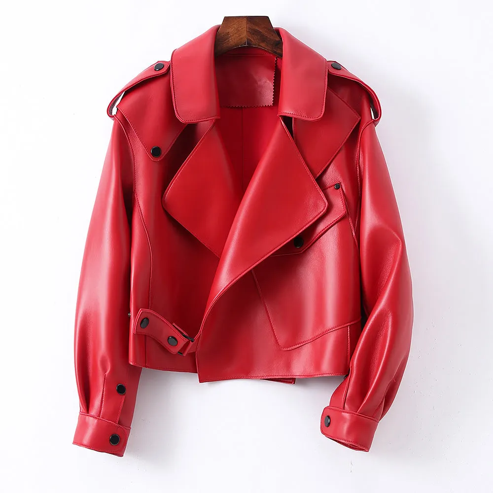 Multi Color Bomber Leather Jacket Women Motorcycle Genuine Sheepskin Leather Jackets