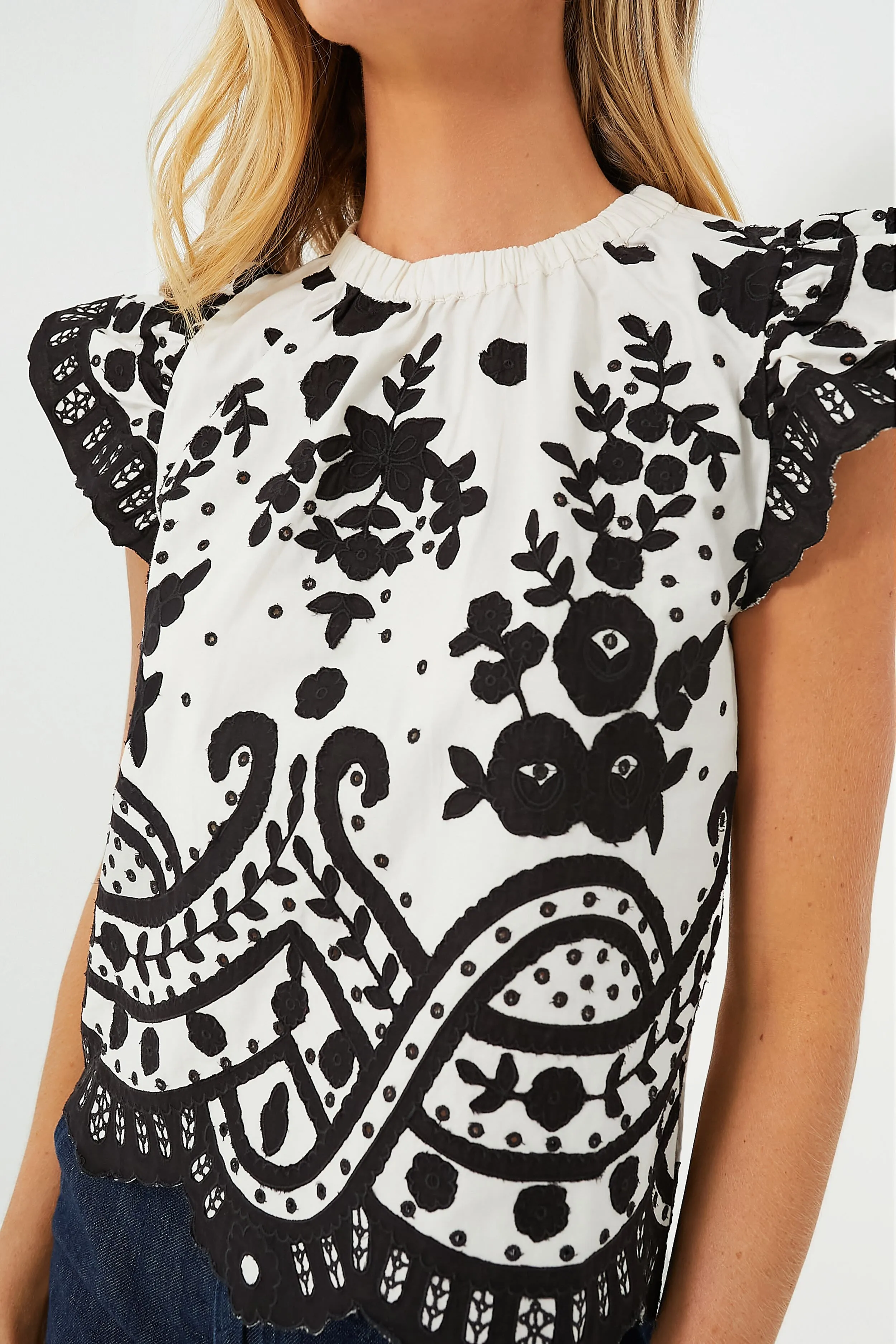 Multi Joelle Applique Flutter Sleeve Top