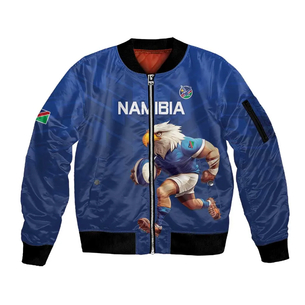 Namibia Rugby Custom Sleeve Zip Bomber Jacket Eagle Mascot - Sporty Style LT15