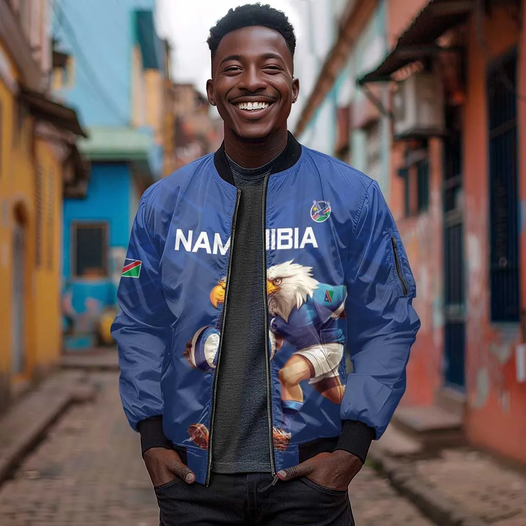 Namibia Rugby Custom Sleeve Zip Bomber Jacket Eagle Mascot - Sporty Style LT15