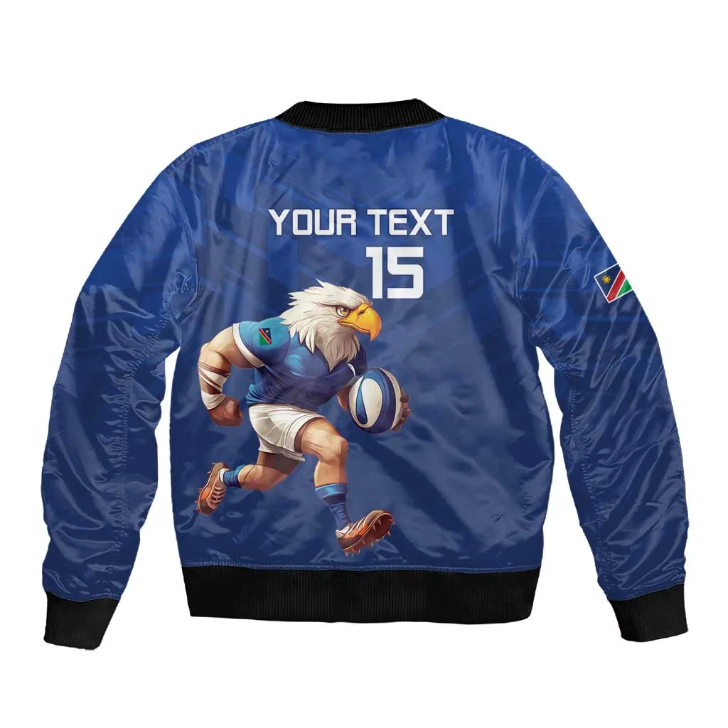 Namibia Rugby Custom Sleeve Zip Bomber Jacket Eagle Mascot - Sporty Style LT15