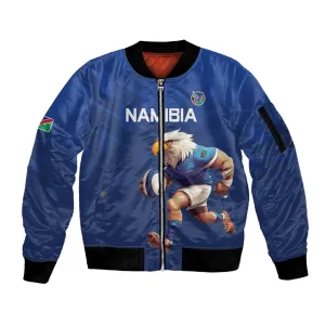 Namibia Rugby Custom Sleeve Zip Bomber Jacket Eagle Mascot - Sporty Style LT15