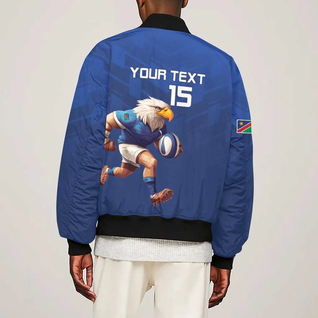 Namibia Rugby Custom Sleeve Zip Bomber Jacket Eagle Mascot - Sporty Style LT15