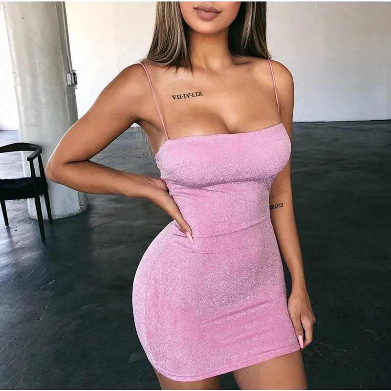 NewAsia Doppel Schichten Glänzende Bodycon Kleid Frau Weihnachten Party Nacht Club Sexy Sparkle Kleid Spaghetti-trägern Glitter Robe