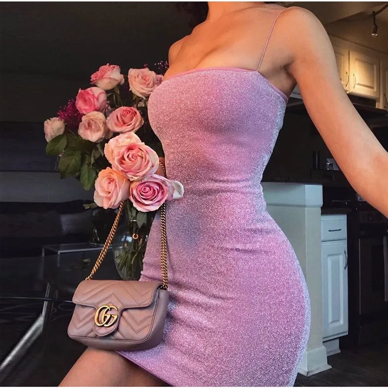 NewAsia Doppel Schichten Glänzende Bodycon Kleid Frau Weihnachten Party Nacht Club Sexy Sparkle Kleid Spaghetti-trägern Glitter Robe