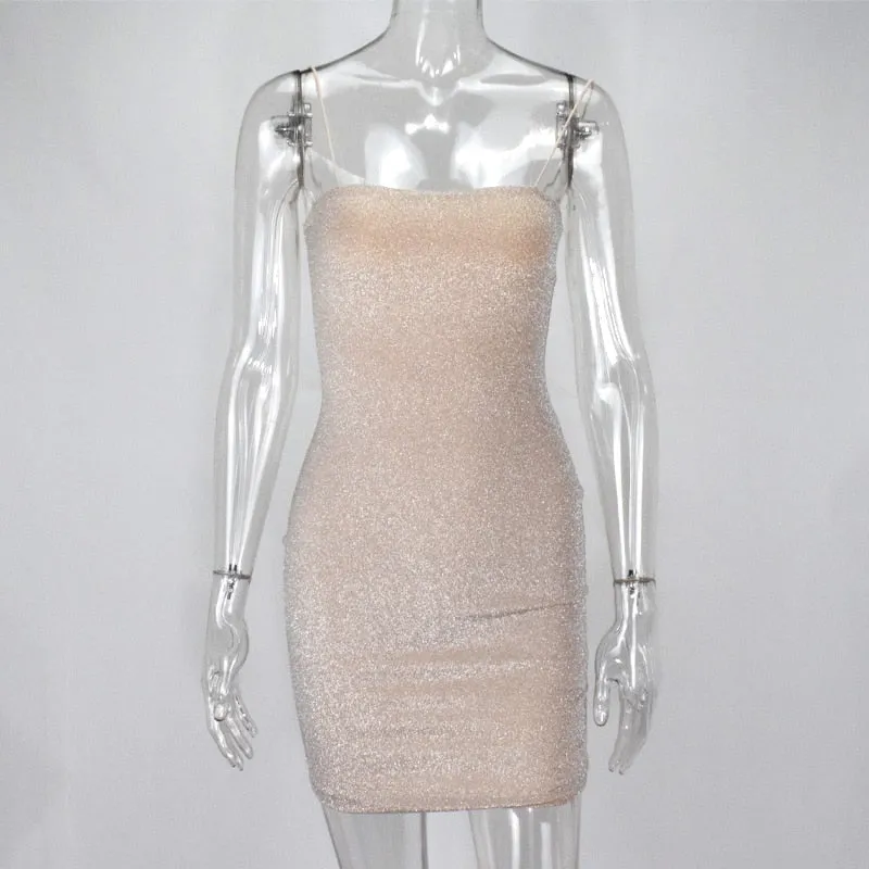 NewAsia Doppel Schichten Glänzende Bodycon Kleid Frau Weihnachten Party Nacht Club Sexy Sparkle Kleid Spaghetti-trägern Glitter Robe