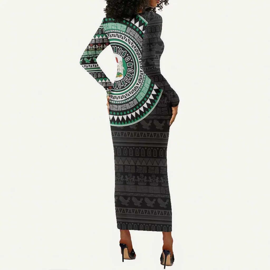 Nigeria African Tribal Pattern Long Sleeve Bodycon Dress Chest Arm Tattoo LT15