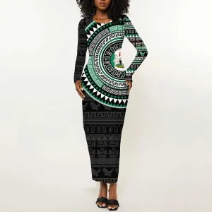 Nigeria African Tribal Pattern Long Sleeve Bodycon Dress Chest Arm Tattoo LT15