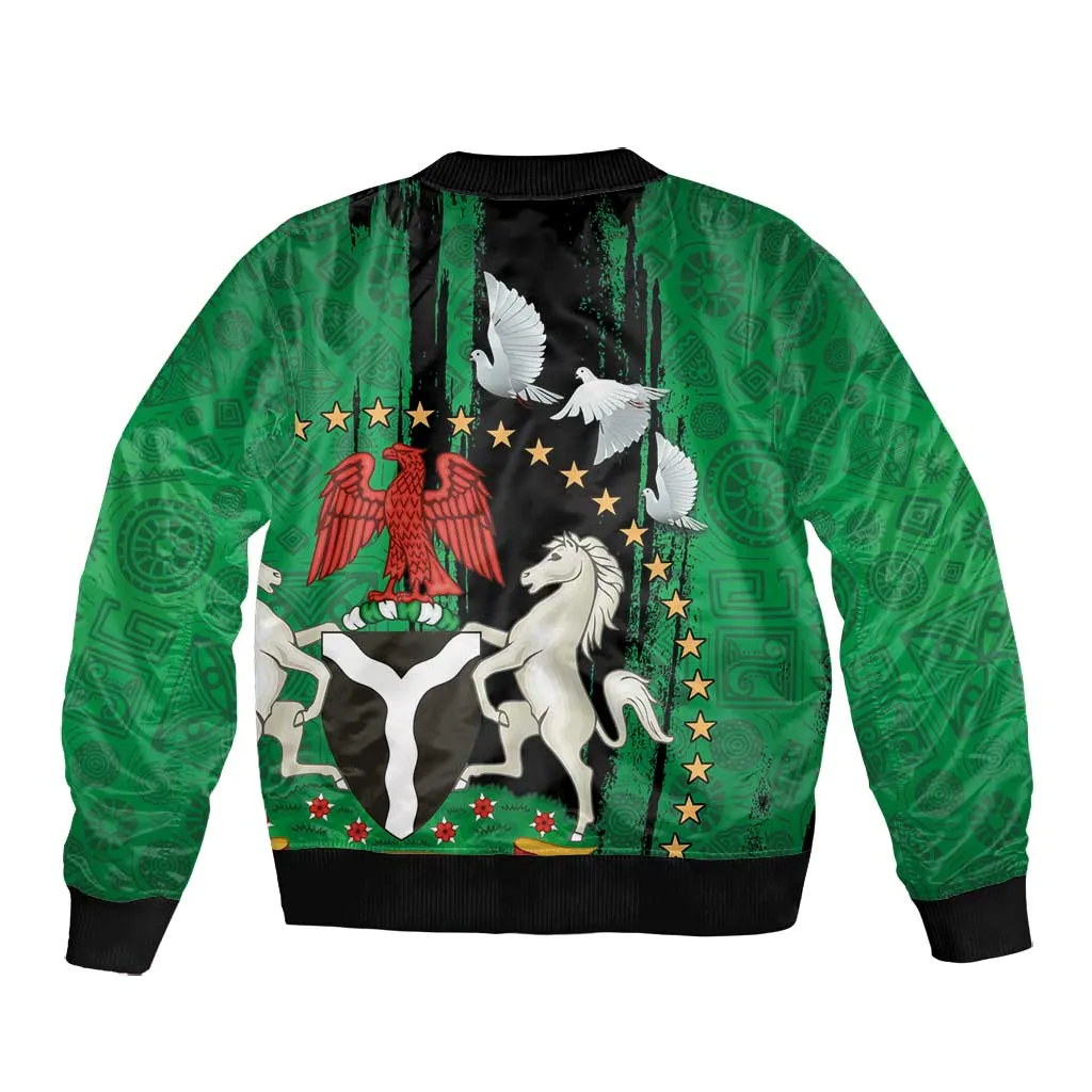 Nigeria Independence Day Bomber Jacket - National Seal with Peace Dove - African Pattern LT03