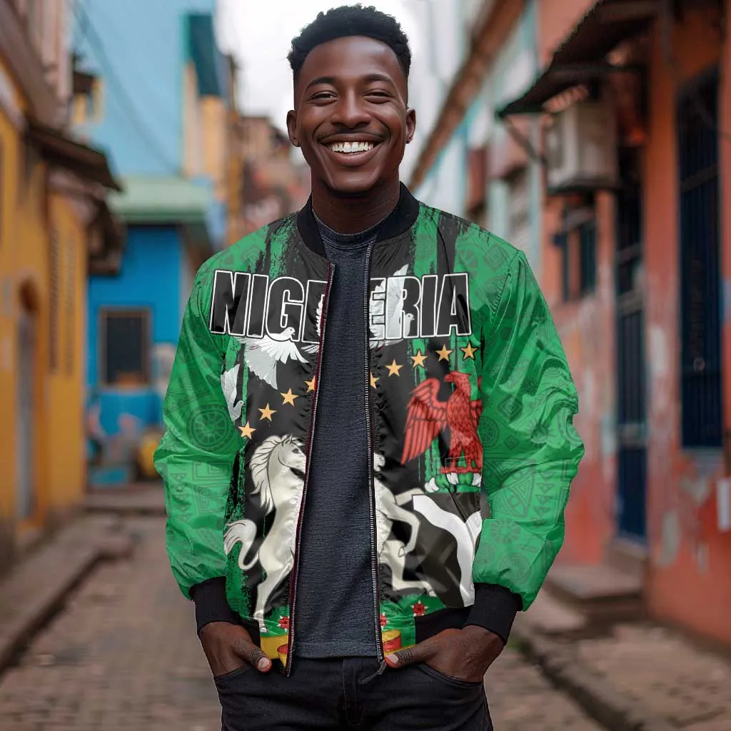Nigeria Independence Day Bomber Jacket - National Seal with Peace Dove - African Pattern LT03