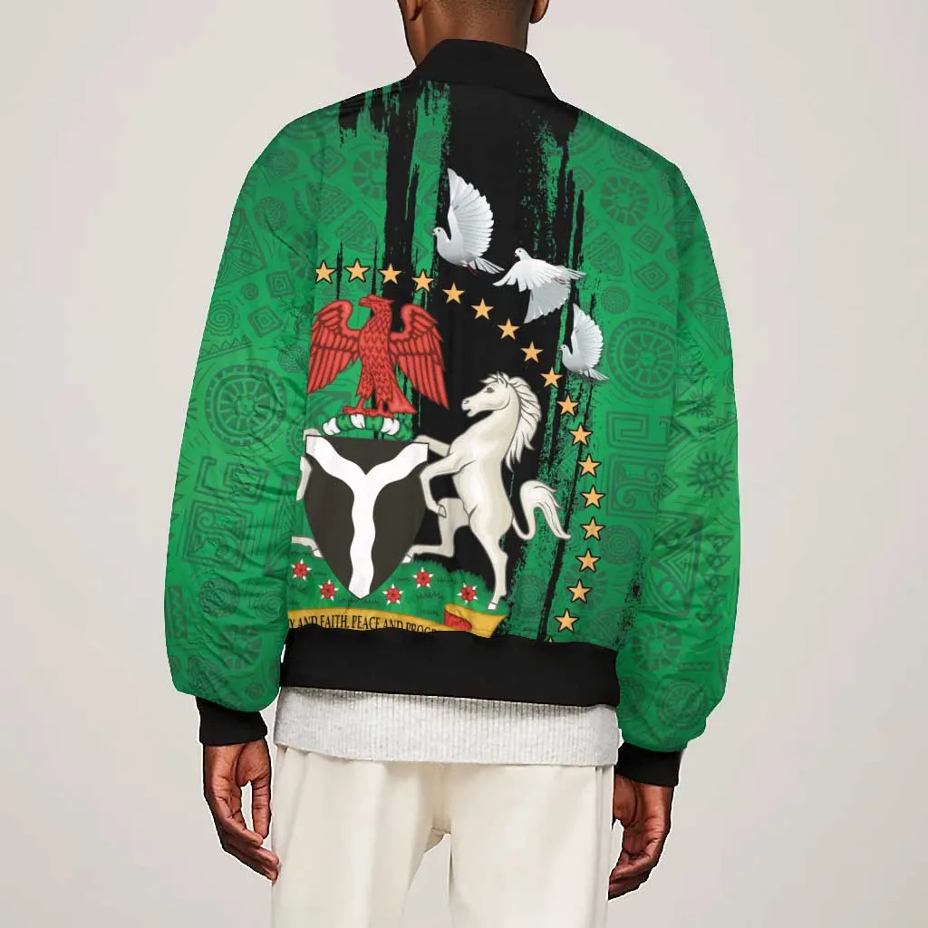 Nigeria Independence Day Bomber Jacket - National Seal with Peace Dove - African Pattern LT03