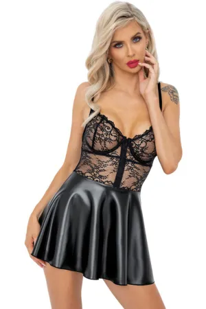 Noir Handmade Wetlook and Lace Dress