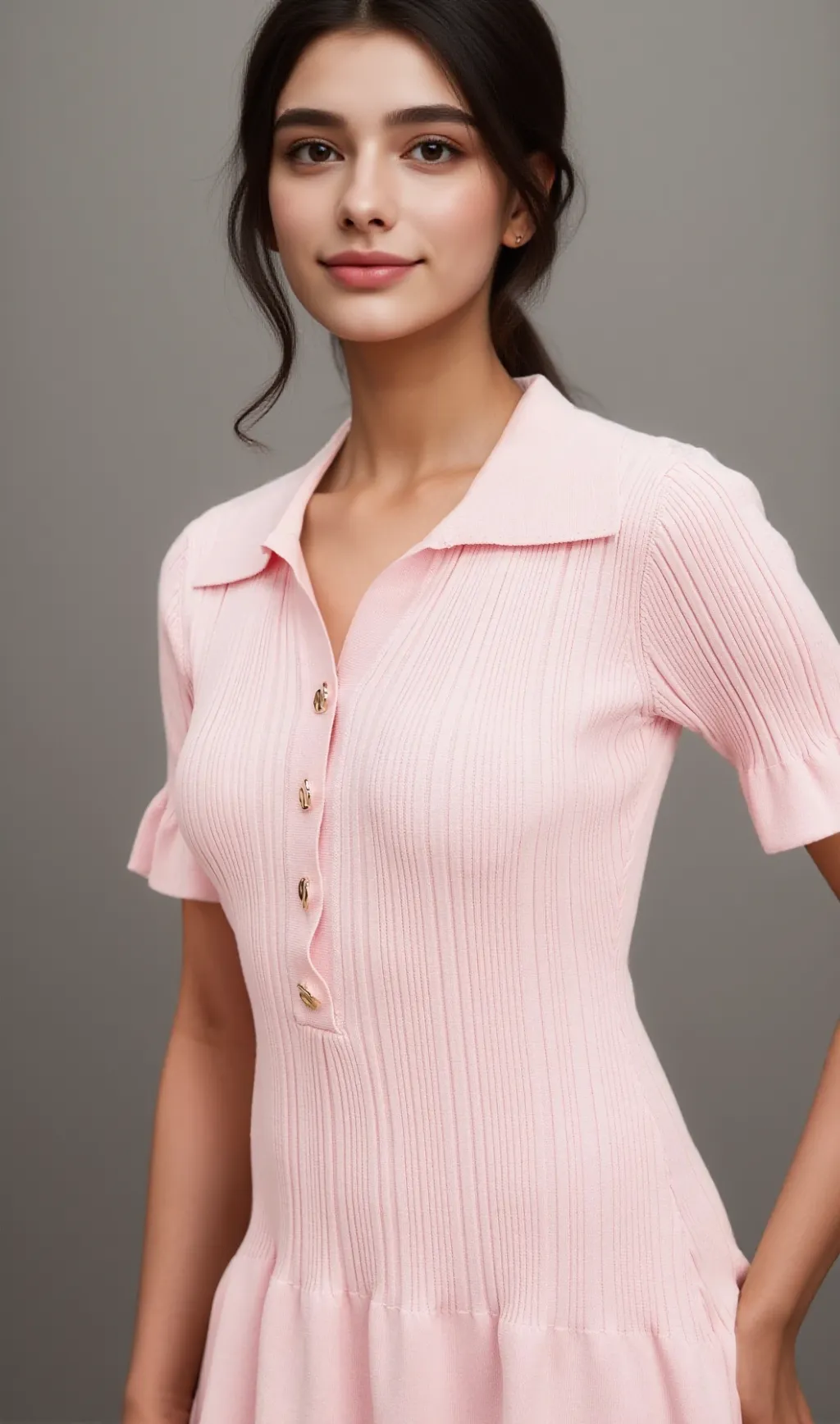 Nolwenn pink flared fine-knit mini dress