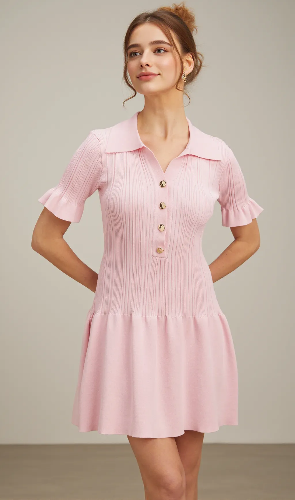 Nolwenn pink flared fine-knit mini dress