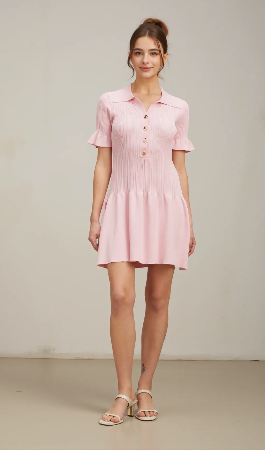 Nolwenn pink flared fine-knit mini dress