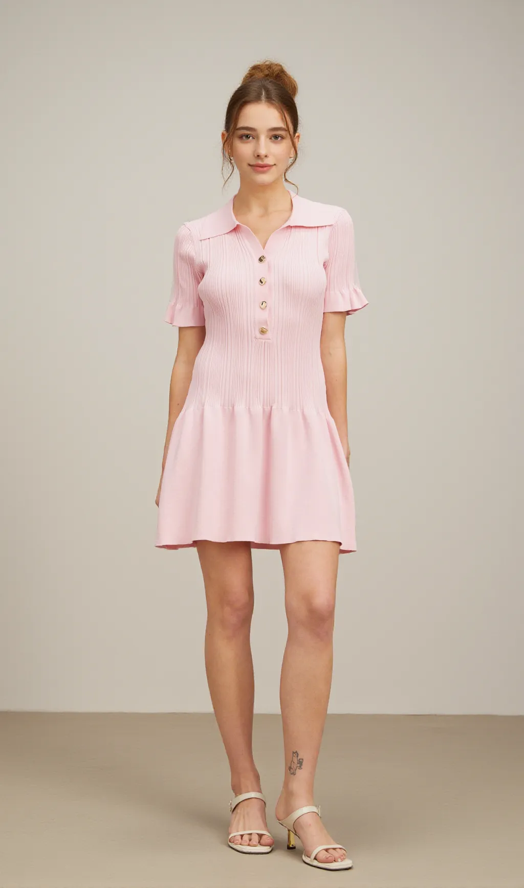 Nolwenn pink flared fine-knit mini dress