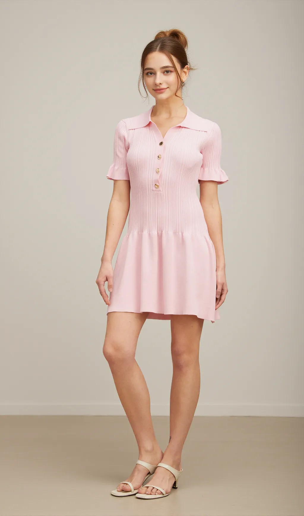 Nolwenn pink flared fine-knit mini dress