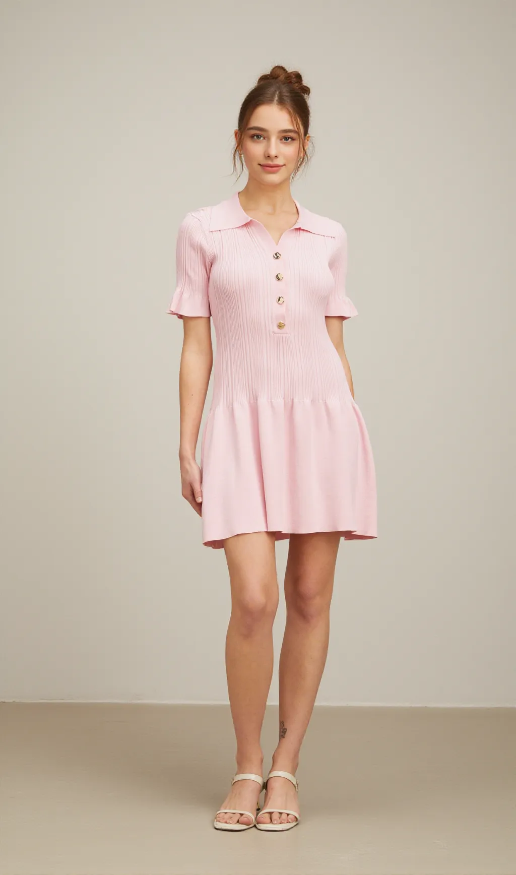 Nolwenn pink flared fine-knit mini dress