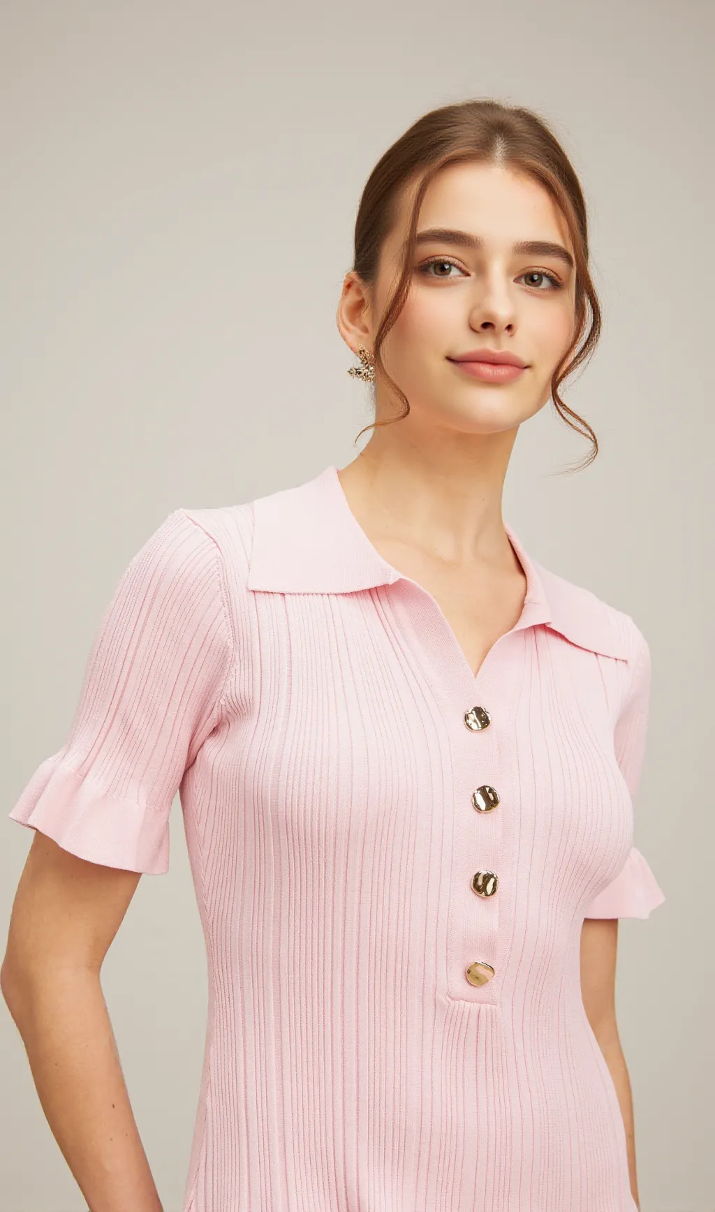 Nolwenn pink flared fine-knit mini dress