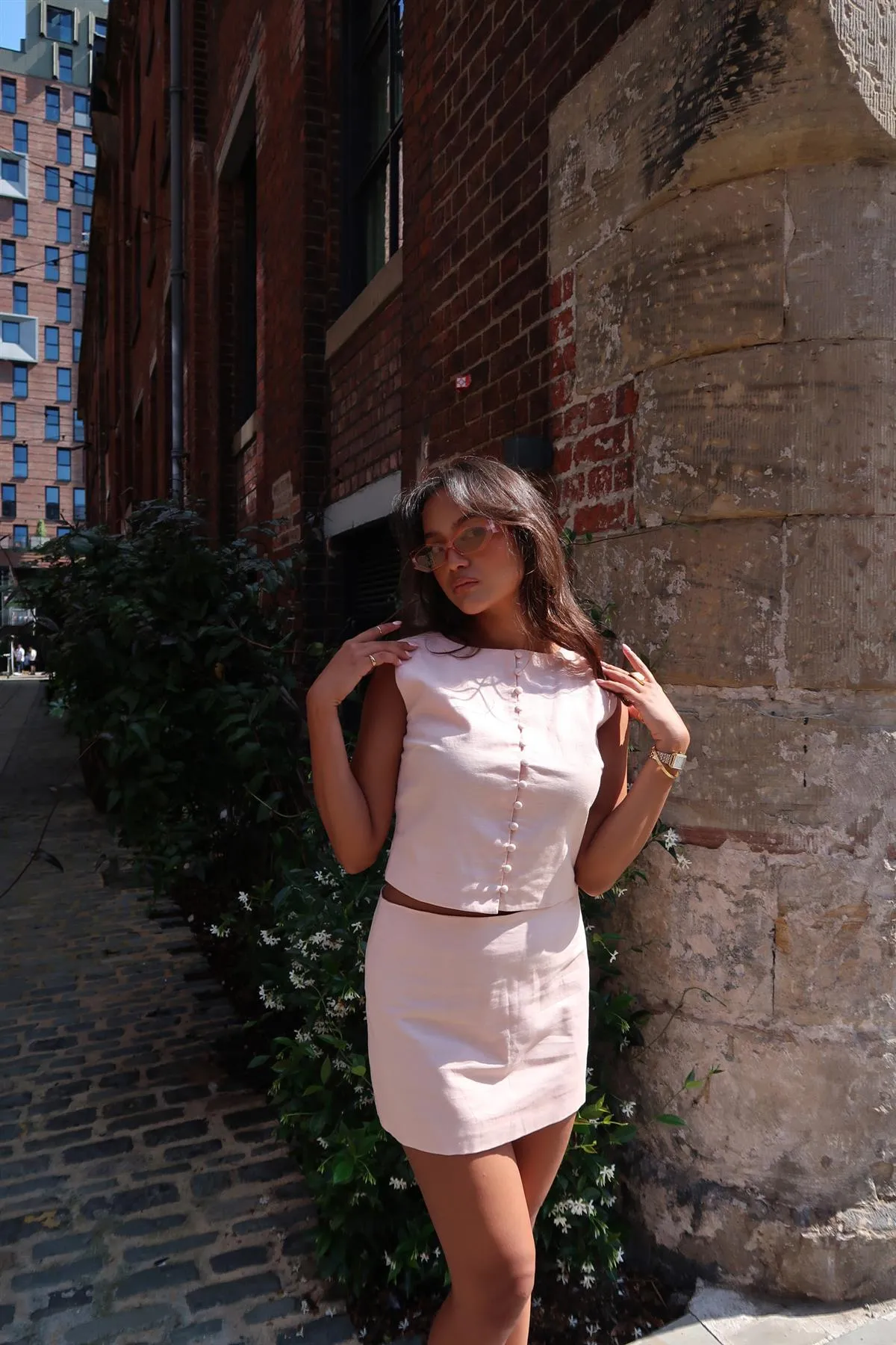Nude-Peach Straight Pencil Mini-Skirt