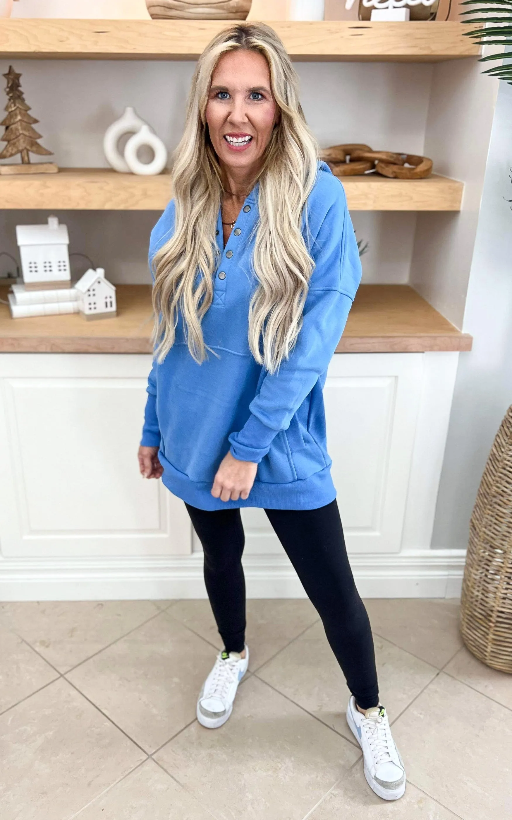 Ocean Blue Never Take Off Button Front Tunic Hoodie with Pockets by Salty Wave *DEAL-FINAL SALE e