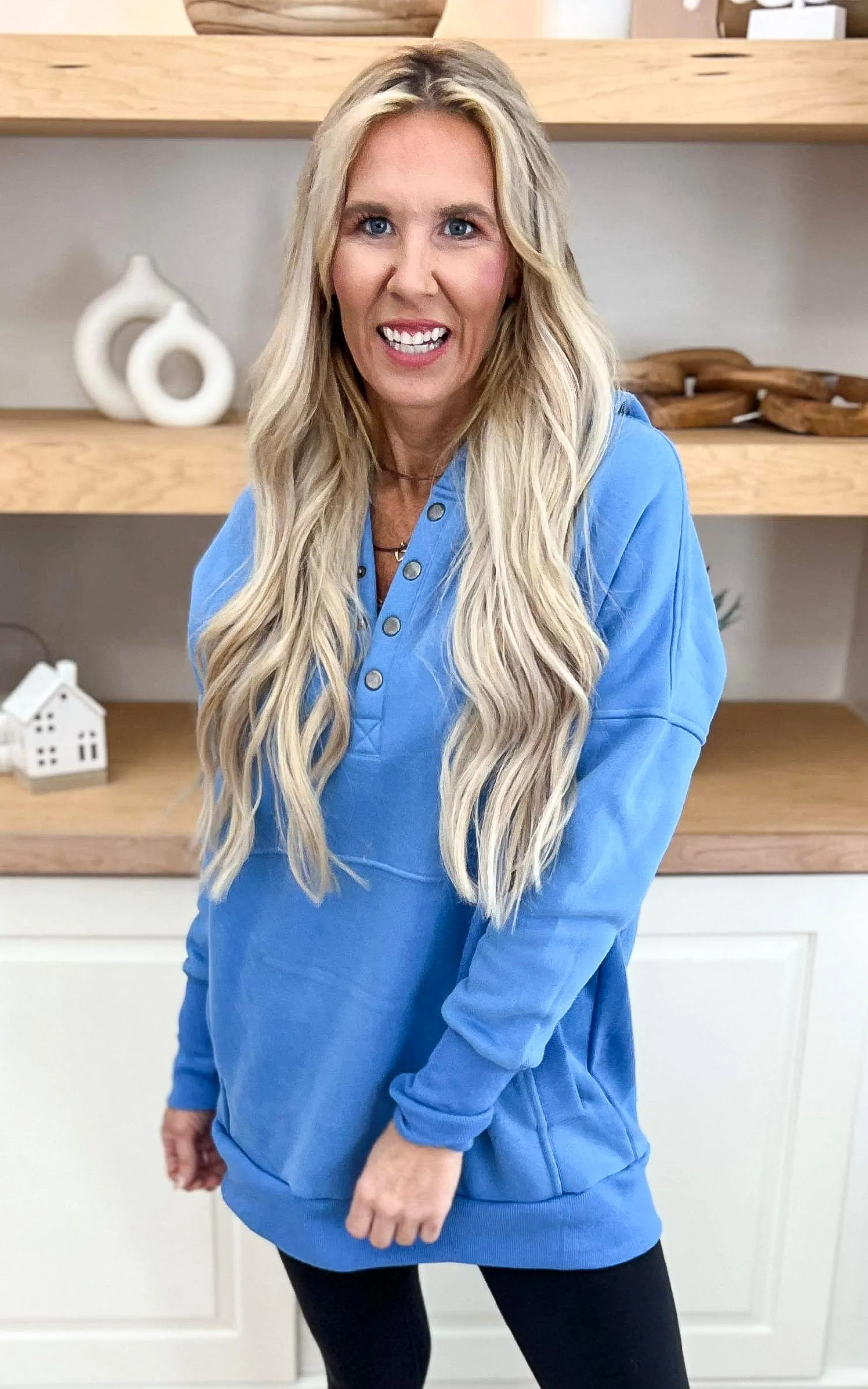 Ocean Blue Never Take Off Button Front Tunic Hoodie with Pockets by Salty Wave *DEAL-FINAL SALE e