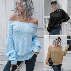 Off the Shoulder Knitted Swaeter with Loose Sleeves