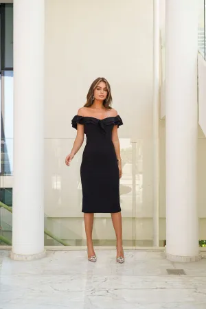 Off the Shoulder Midi Dress with Frill