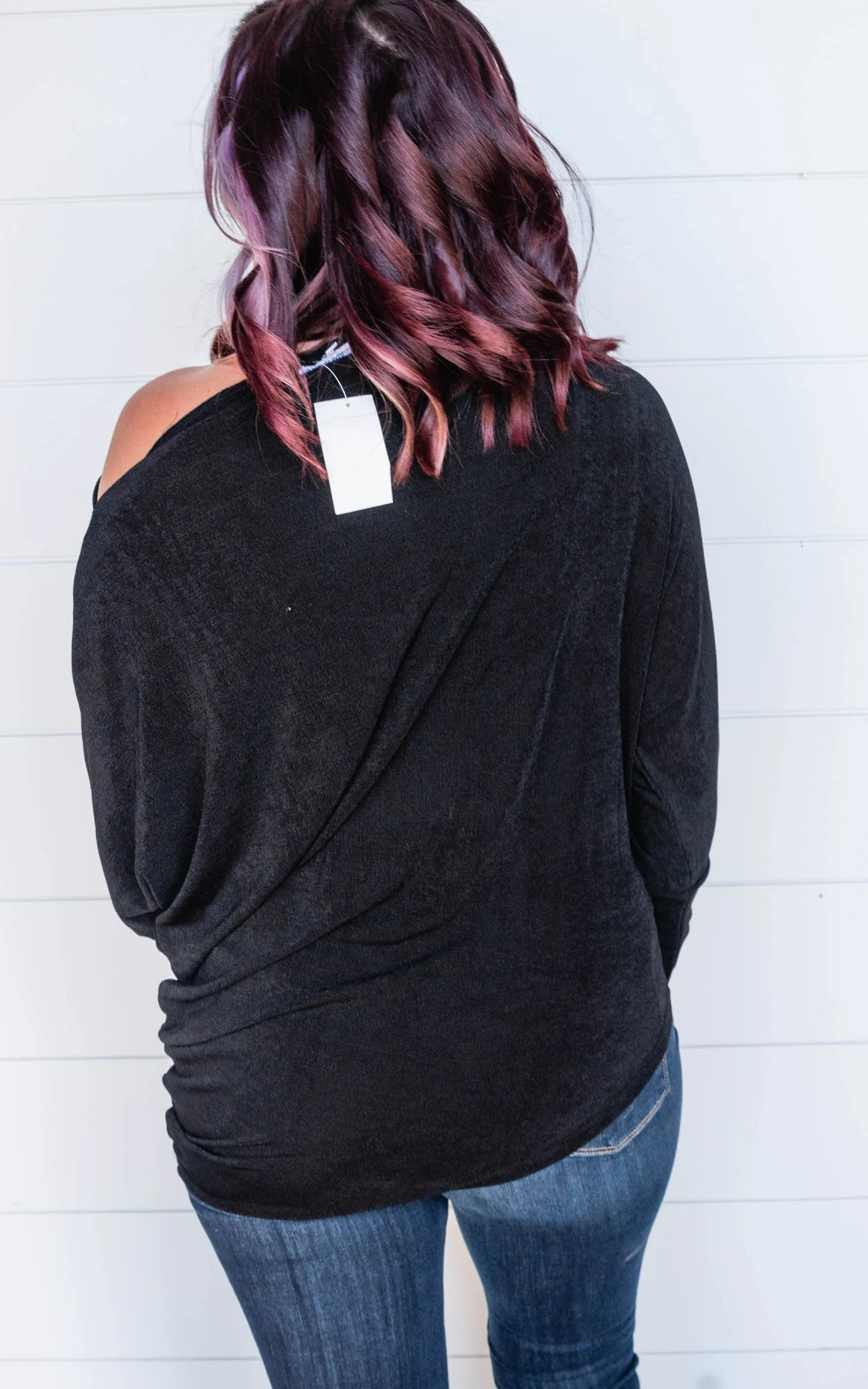 Off the Shoulder Slinky Knit Tunic Top - White Birch - Final Sale