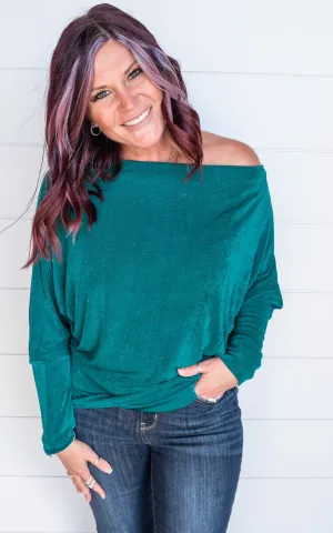 Off the Shoulder Slinky Knit Tunic Top - White Birch - Final Sale
