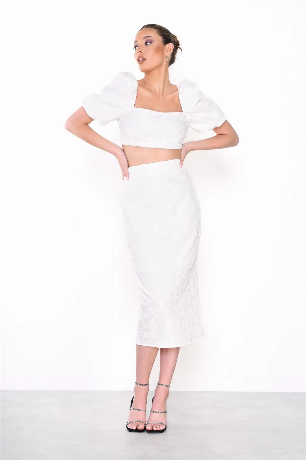 Off-White Jacquard Pencil Midi-Skirt