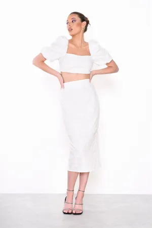 Off-White Jacquard Pencil Midi-Skirt