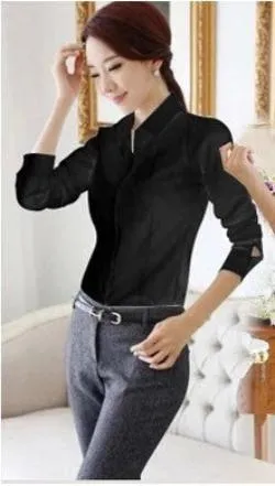 OL White Shirt Women Cardigan Office Ladies' Long Sleeve Tops Black Slim Blouses & Shirts Women Work Shirt XS-2XL #C3