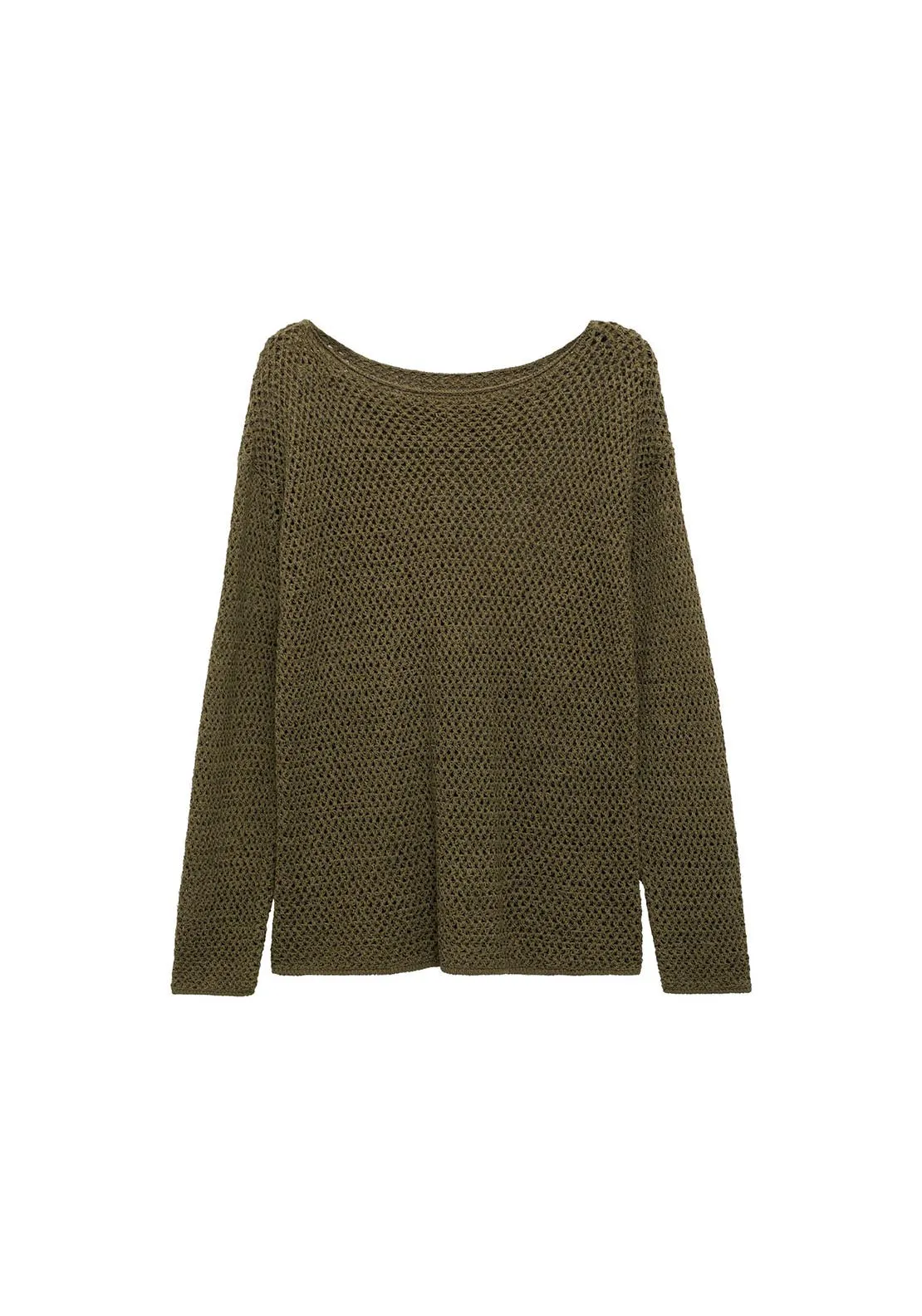 Openwork knit boat neck sweater - Beige/khaki