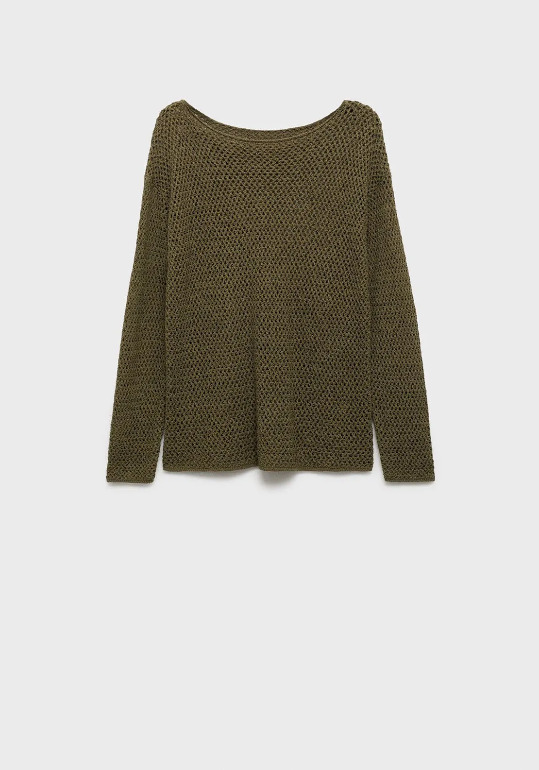 Openwork knit boat neck sweater - Beige/khaki