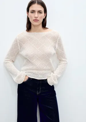 Openwork knit cotton sweater - Light Beige