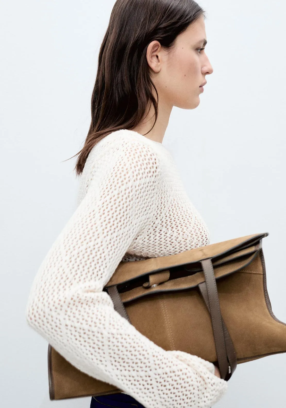 Openwork knit cotton sweater - Light Beige