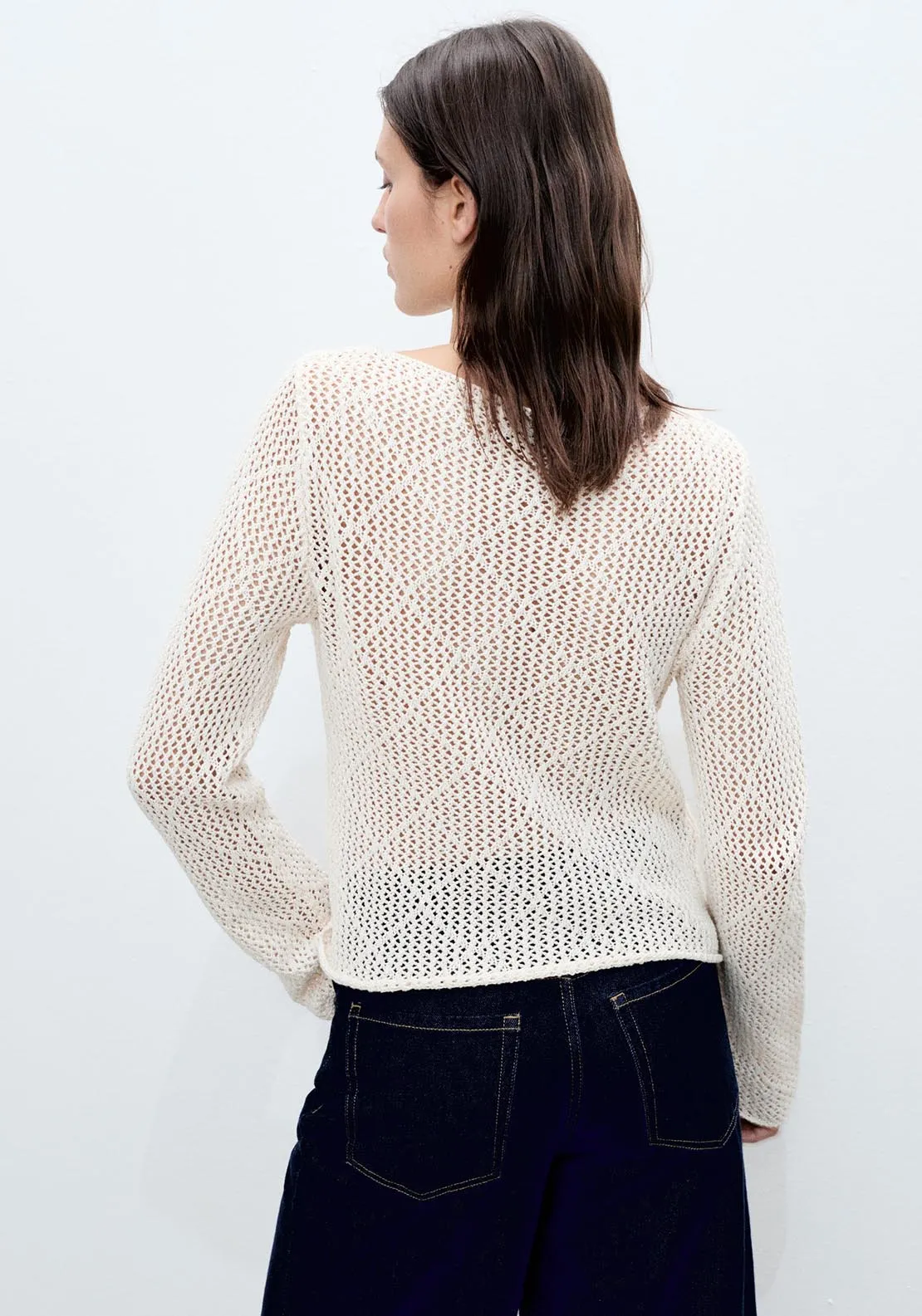 Openwork knit cotton sweater - Light Beige