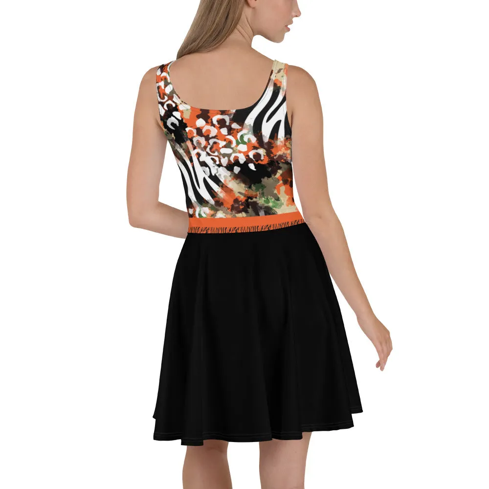 Orange Tiger on Black - Skater Dress