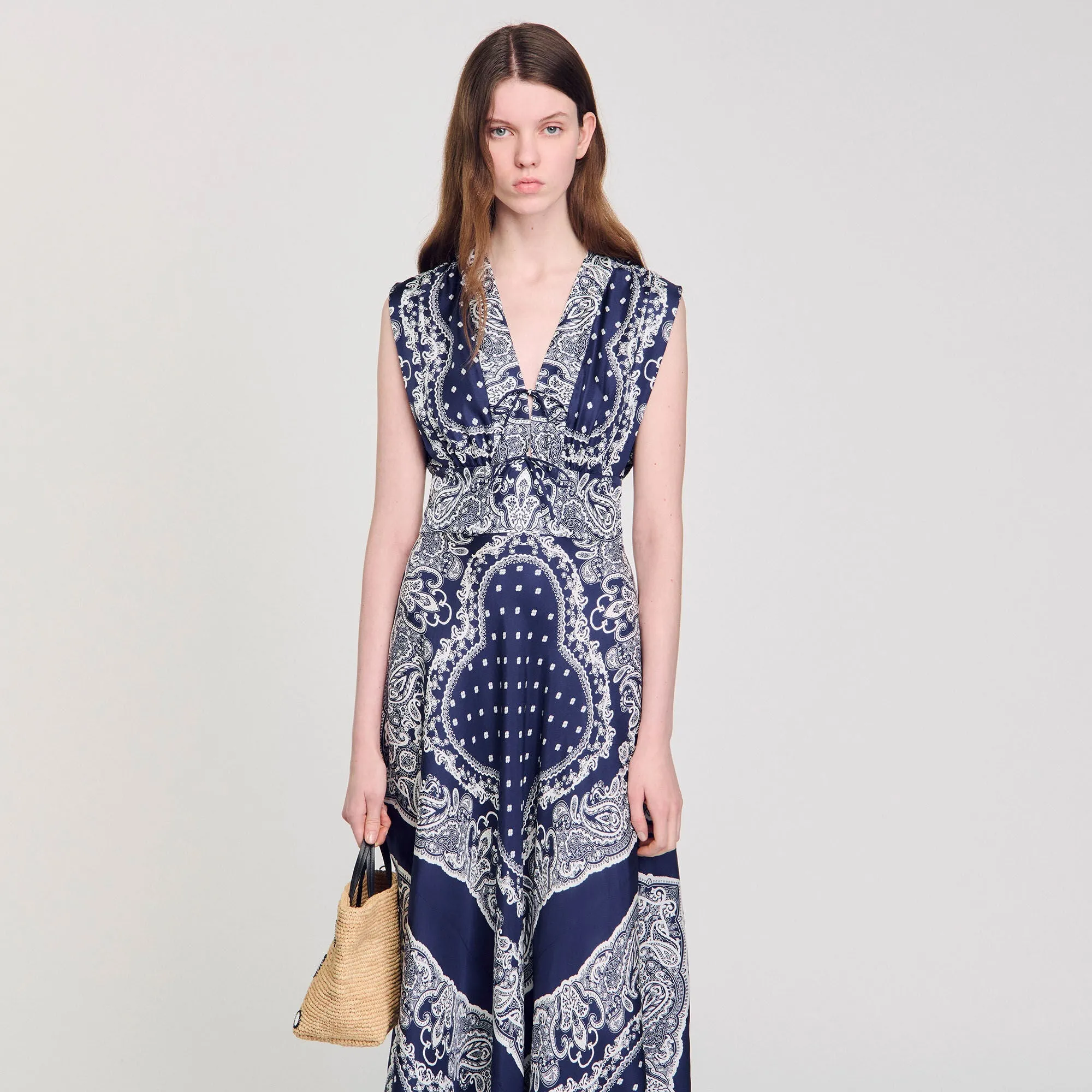 Orlina Bandana-Print Maxi Dress Blu / White