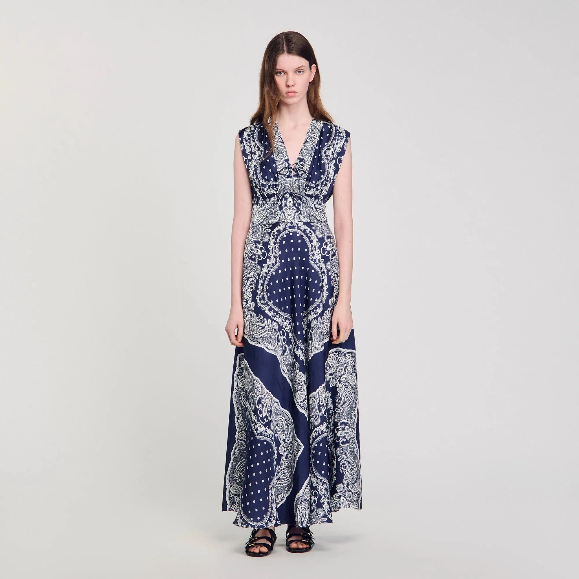 Orlina Bandana-Print Maxi Dress Blu / White
