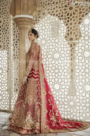 Pakistani Cherry Red Bridal Lehenga Gown Dress #BN770