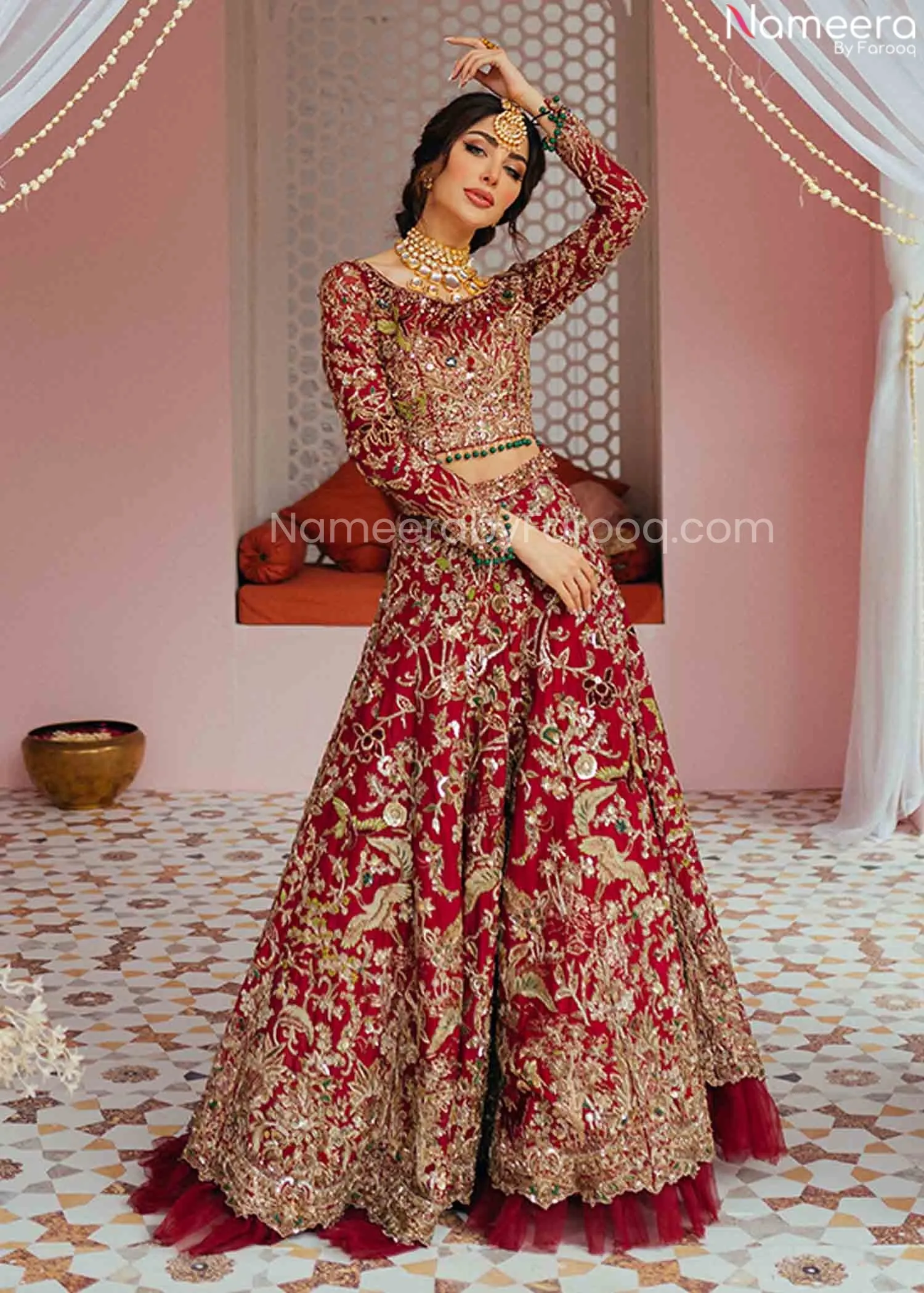 Pakistani Dulhan Dress in Pink Lehenga Choli #BN953