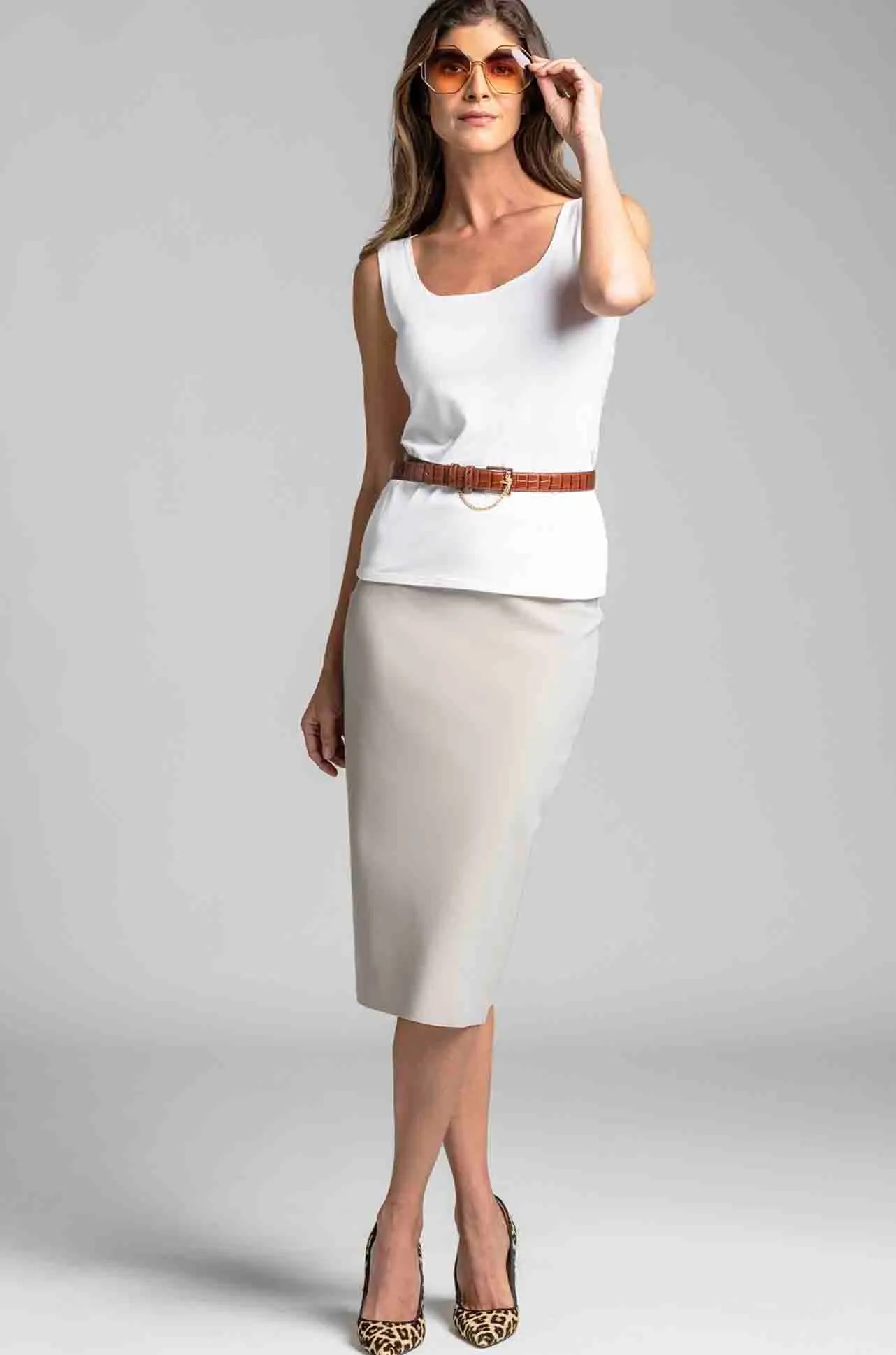 Paula Ryan - Stretch Pencil Skirt in Sand