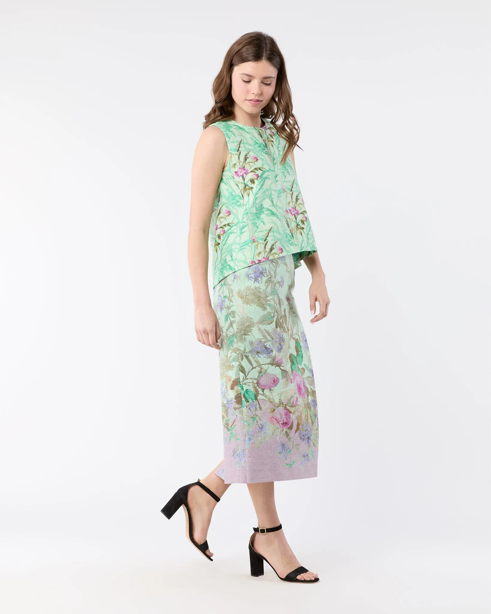 Pencil Skirt in Heath Mint Rustic Shot Cotton