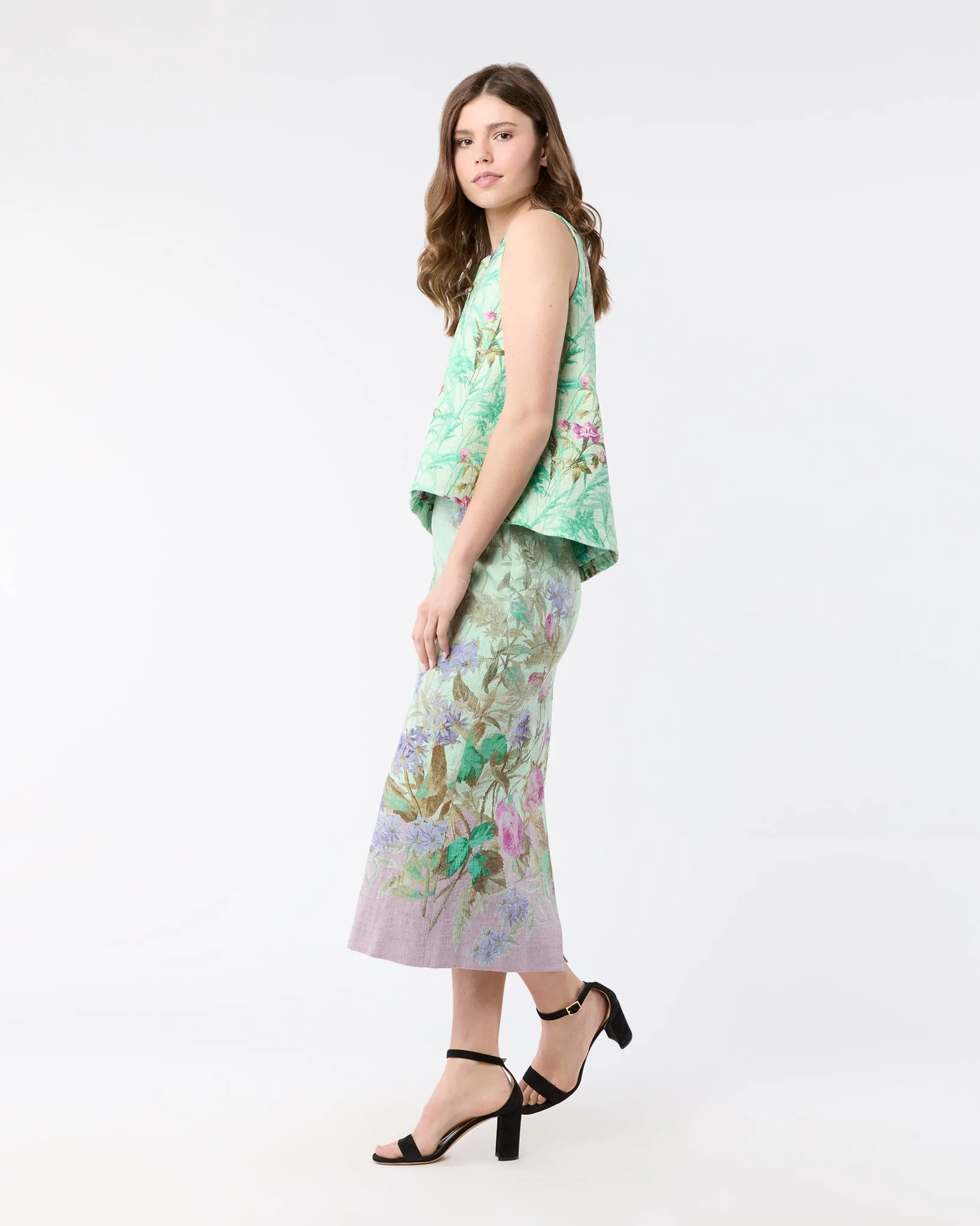 Pencil Skirt in Heath Mint Rustic Shot Cotton